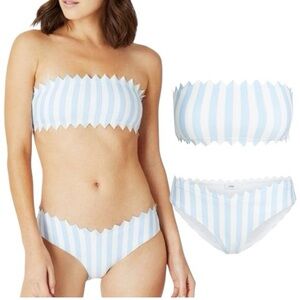 Onia Wilma Bandeau Bikini Top And Bottoms Stripe Blue Bell Size Small $ 328
